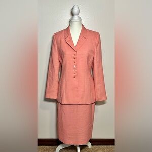 Le Suit Coral Textured Blazer and Skirt Ensemble